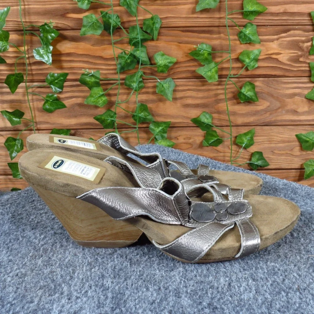 Dr. Scholl's Happening Women Sandal Size 10 Casual Dress‎ Silver Leather Wedge